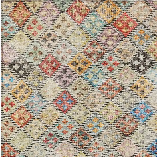 Terra Cotta Beige And Teal Blue Geometric Washable Indoor Outdoor Area Rug Photo 6