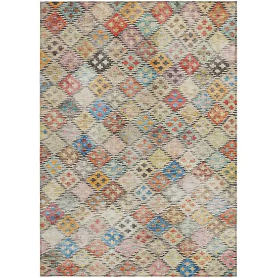 Terra Cotta Beige And Teal Blue Geometric Washable Indoor Outdoor Area Rug Photo 6