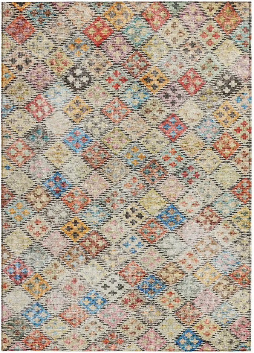 Terra Cotta Beige And Teal Blue Geometric Washable Indoor Outdoor Area Rug Photo 6