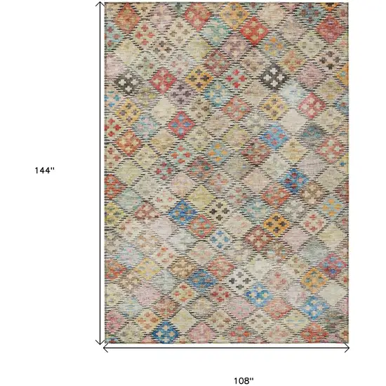 Terra Cotta Beige And Teal Blue Geometric Washable Indoor Outdoor Area Rug Photo 8
