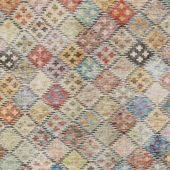 Terra Cotta Beige And Teal Blue Geometric Washable Indoor Outdoor Area Rug Photo 6