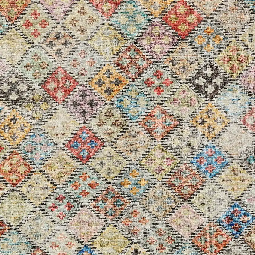 Terra Cotta Beige And Teal Blue Geometric Washable Indoor Outdoor Area Rug Photo 6