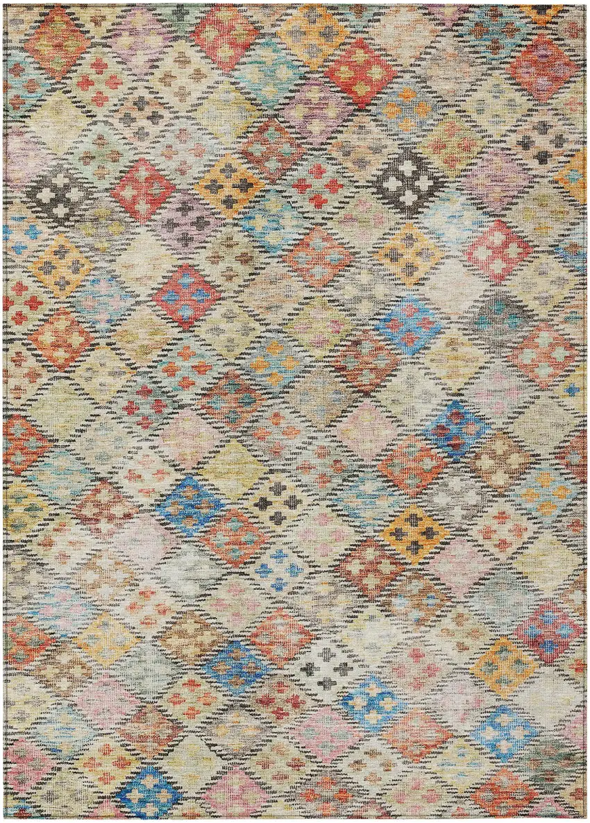 Terra Cotta Beige And Teal Blue Geometric Washable Indoor Outdoor Area Rug Photo 2