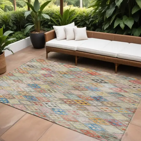 Terra Cotta Beige And Teal Blue Geometric Washable Indoor Outdoor Area Rug Photo 1