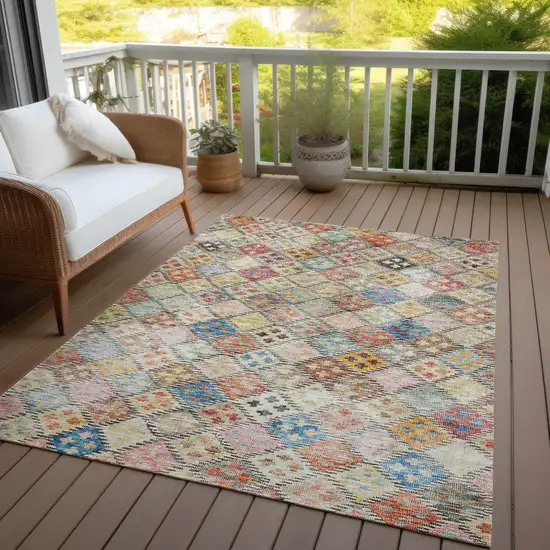 Terra Cotta Beige And Teal Blue Geometric Washable Indoor Outdoor Area Rug Photo 8