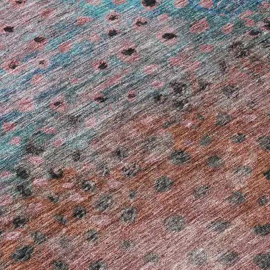 Terra Cotta Blue And Black Abstract Washable Indoor Outdoor Area Rug Photo 8