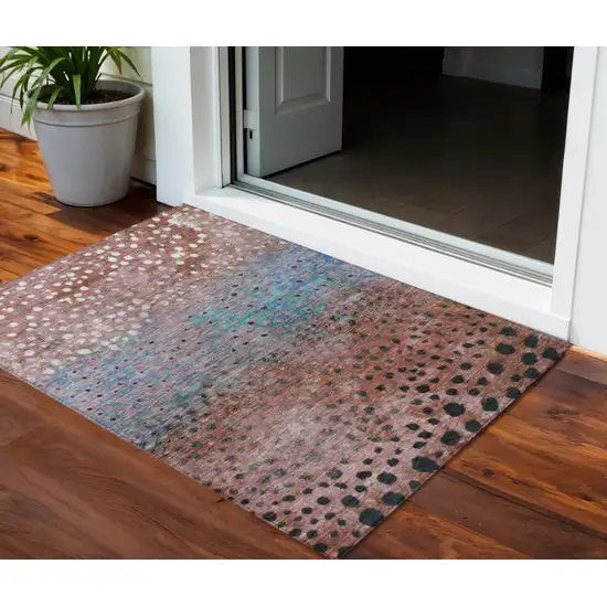 Terra Cotta Blue And Black Abstract Washable Indoor Outdoor Area Rug Photo 1