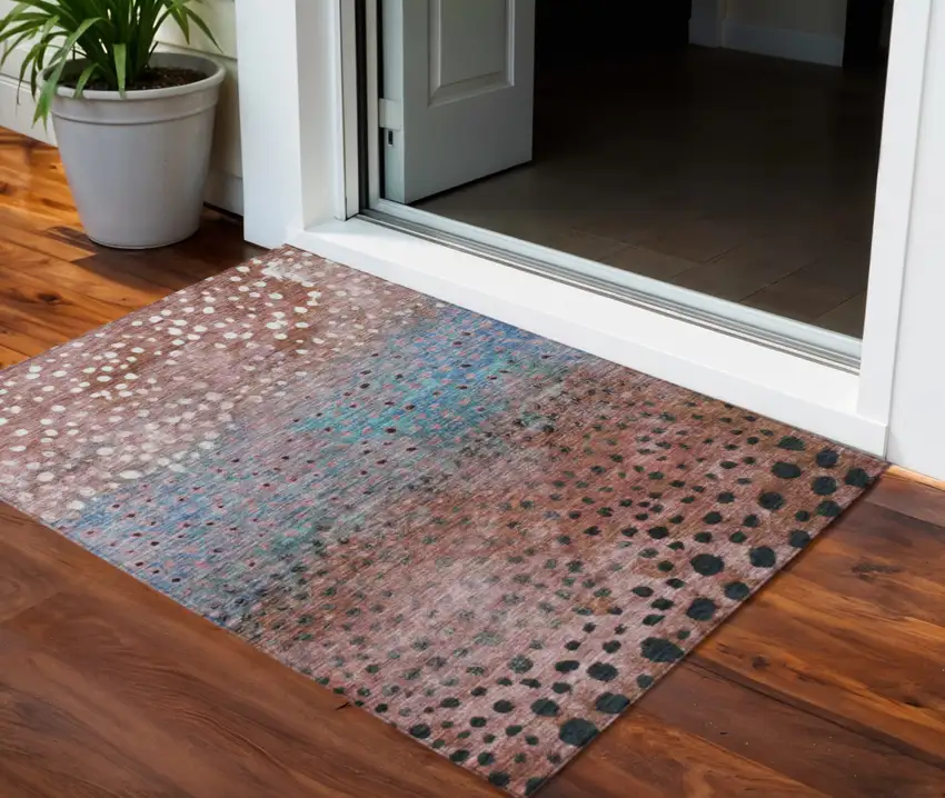 Terra Cotta Blue And Black Abstract Washable Indoor Outdoor Area Rug Photo 1