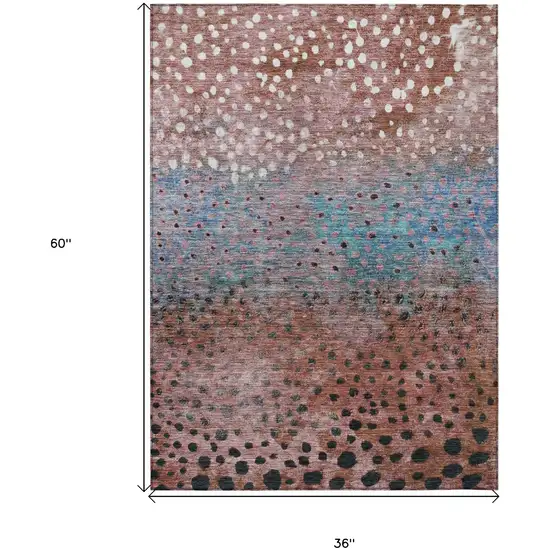 Terra Cotta Blue And Black Abstract Washable Indoor Outdoor Area Rug Photo 7