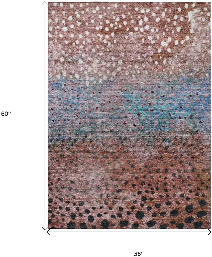 Terra Cotta Blue And Black Abstract Washable Indoor Outdoor Area Rug Photo 7