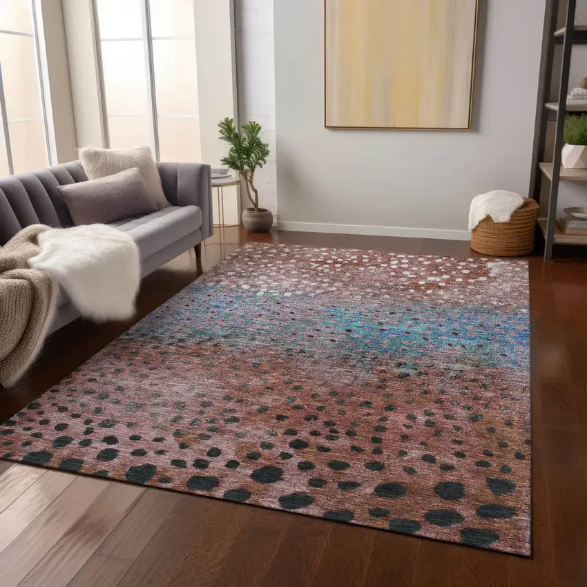 Terra Cotta Blue And Black Abstract Washable Indoor Outdoor Area Rug Photo 9