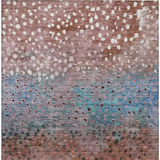 Terra Cotta Blue And Black Abstract Washable Indoor Outdoor Area Rug Photo 5