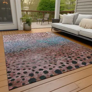 Photo of Terra Cotta Blue And Black Abstract Washable Indoor Outdoor Area Rug