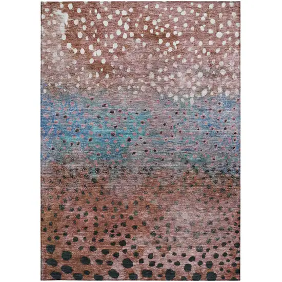 Terra Cotta Blue And Black Abstract Washable Indoor Outdoor Area Rug Photo 5
