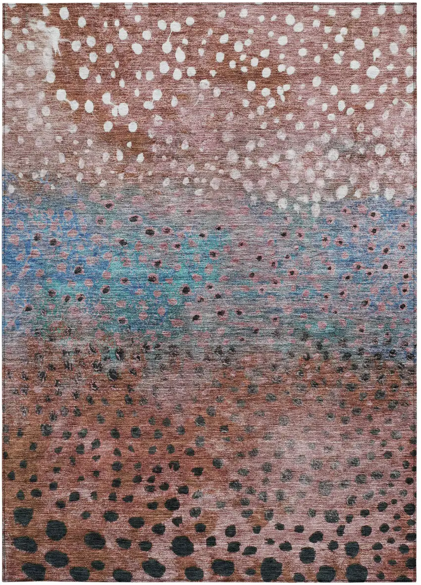 Terra Cotta Blue And Black Abstract Washable Indoor Outdoor Area Rug Photo 5