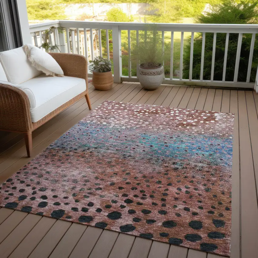 Terra Cotta Blue And Black Abstract Washable Indoor Outdoor Area Rug Photo 6