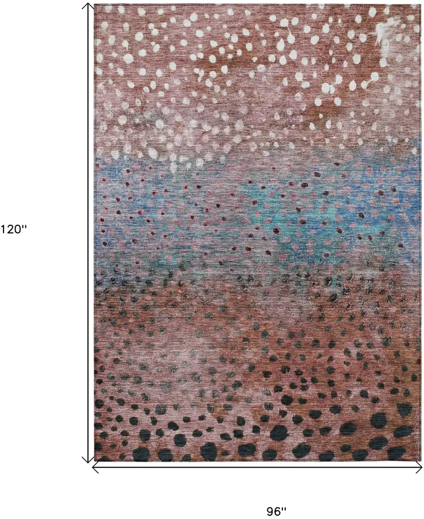 Terra Cotta Blue And Black Abstract Washable Indoor Outdoor Area Rug Photo 6
