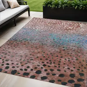 Photo of Terra Cotta Blue And Black Abstract Washable Indoor Outdoor Area Rug