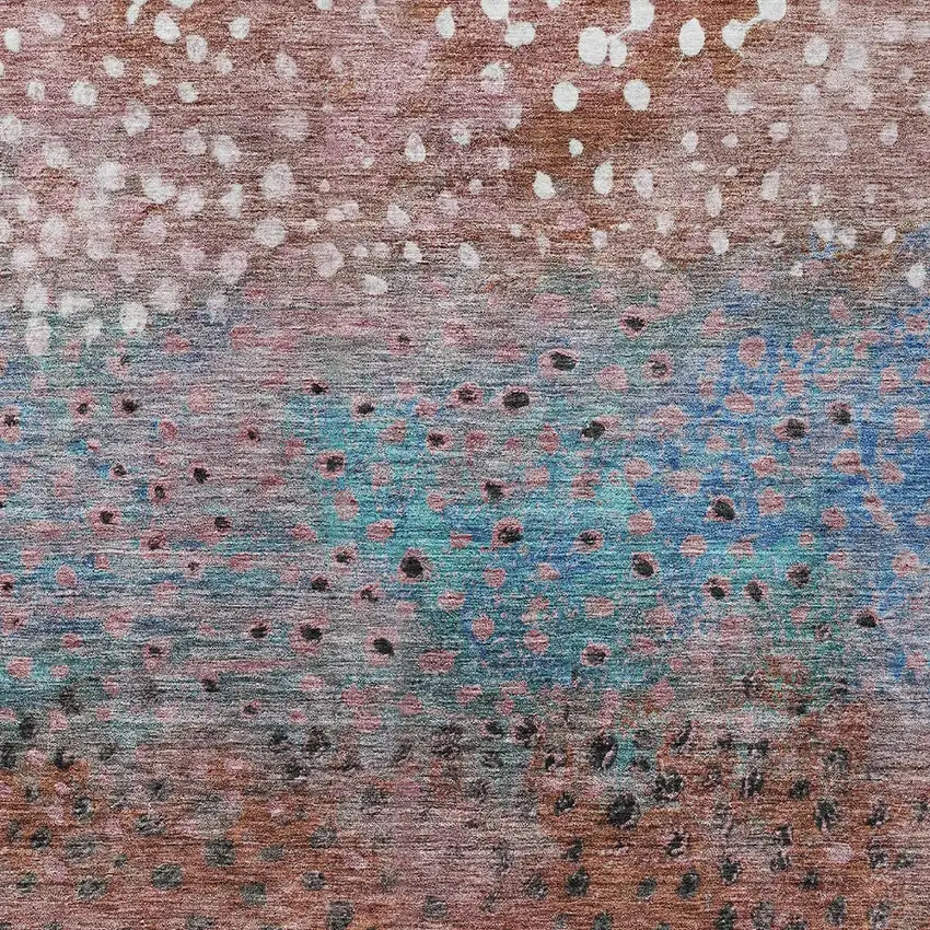 Terra Cotta Blue And Black Abstract Washable Indoor Outdoor Area Rug Photo 5