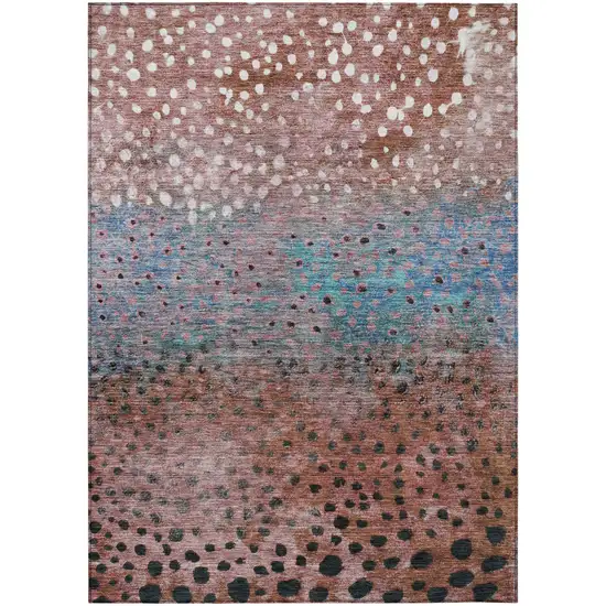 Terra Cotta Blue And Black Abstract Washable Indoor Outdoor Area Rug Photo 2