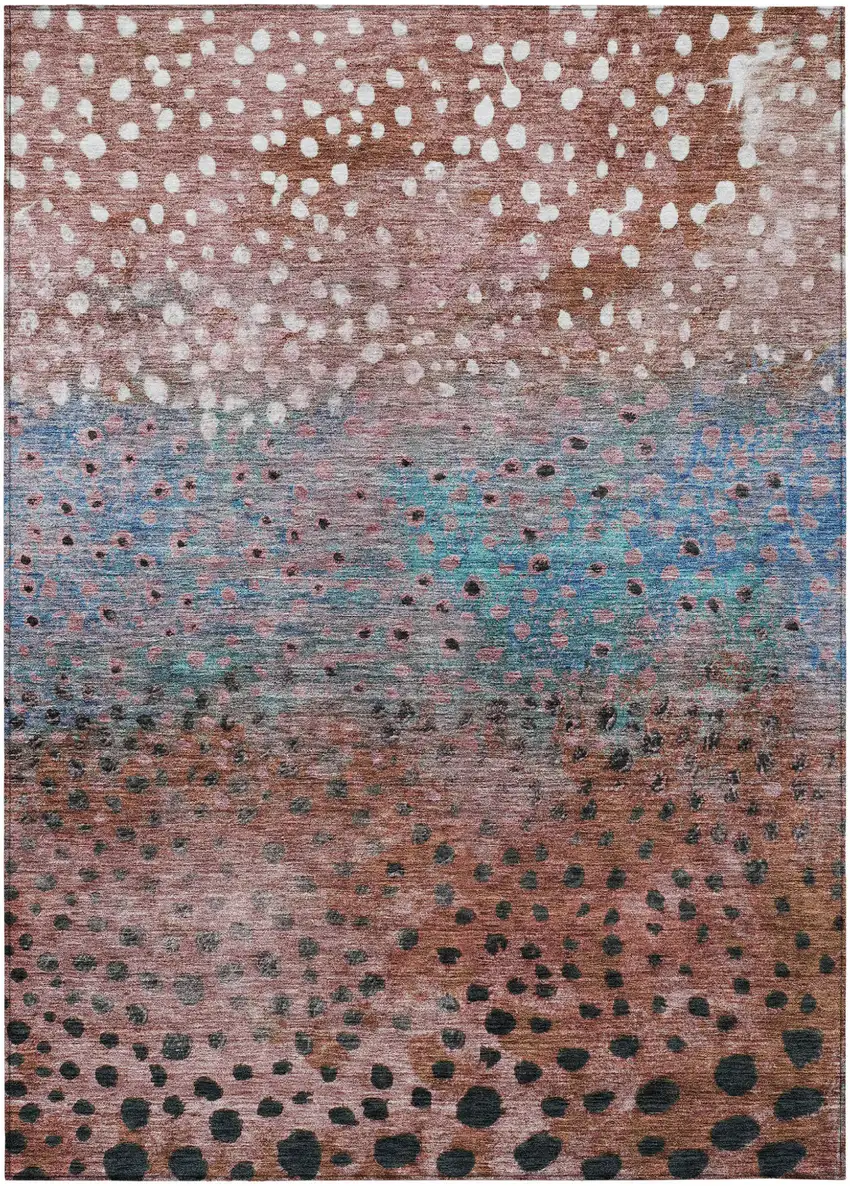 Terra Cotta Blue And Black Abstract Washable Indoor Outdoor Area Rug Photo 2