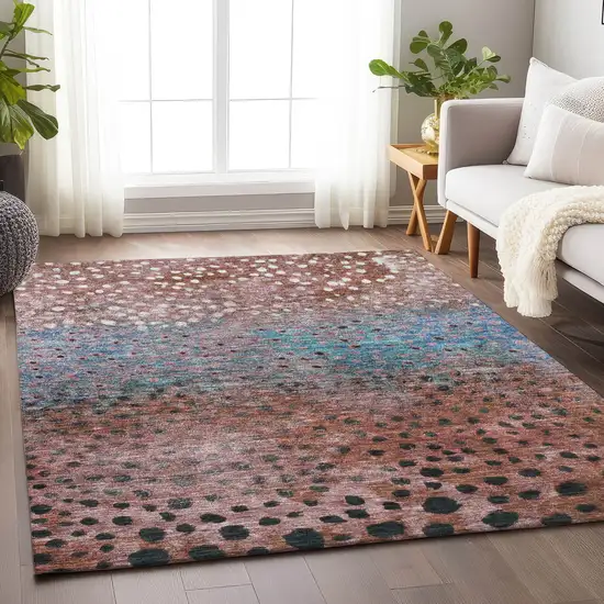 Terra Cotta Blue And Black Abstract Washable Indoor Outdoor Area Rug Photo 8