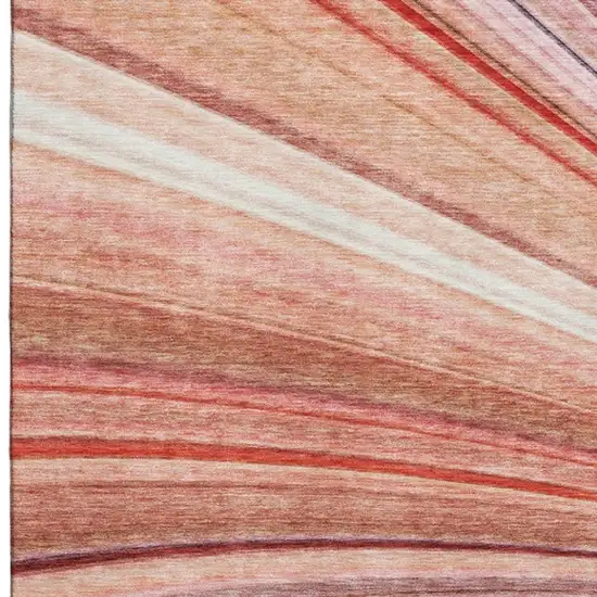 Terra Cotta Blue And Ivory Striped Washable Area Rug With UV Protection Photo 4