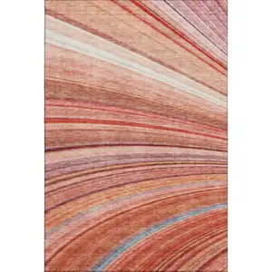 Photo of Terra Cotta Blue And Ivory Striped Washable Area Rug With UV Protection