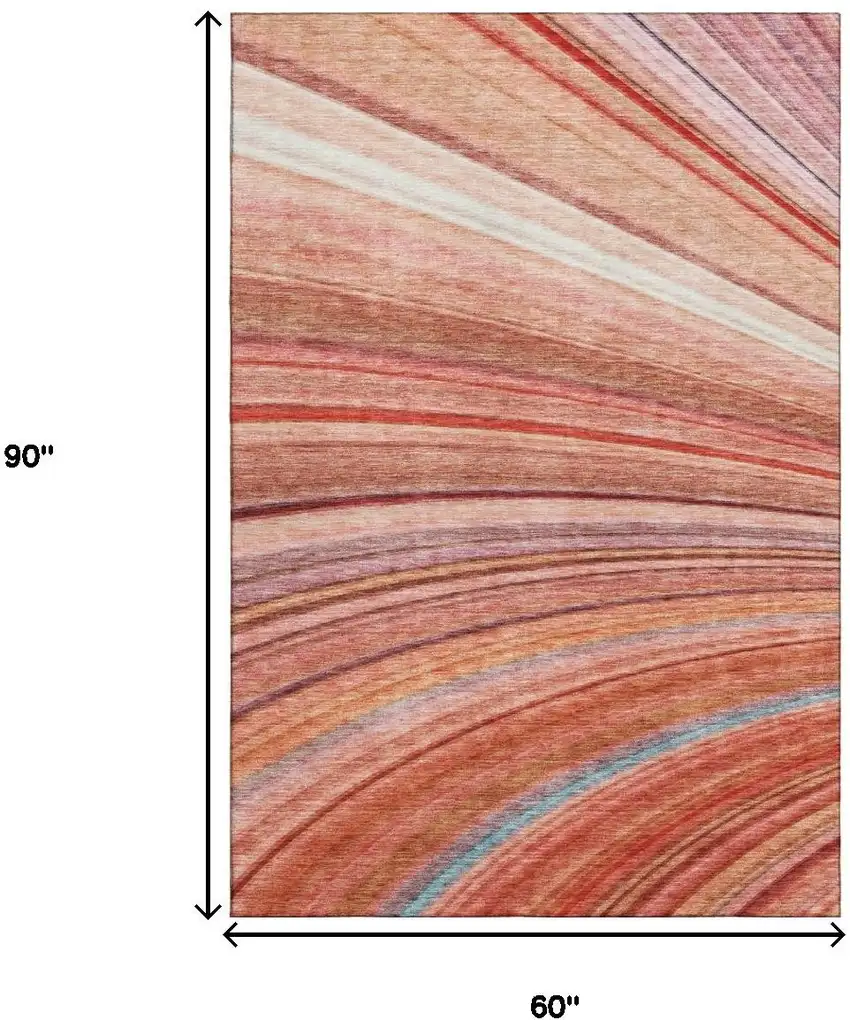 Terra Cotta Blue And Ivory Striped Washable Area Rug With UV Protection Photo 7