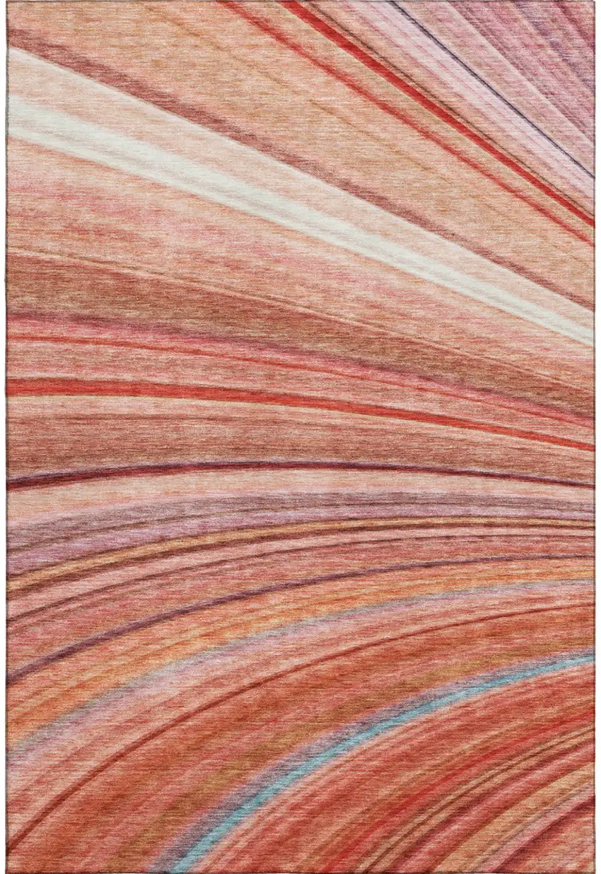 Terra Cotta Blue And Ivory Striped Washable Area Rug With UV Protection Photo 1