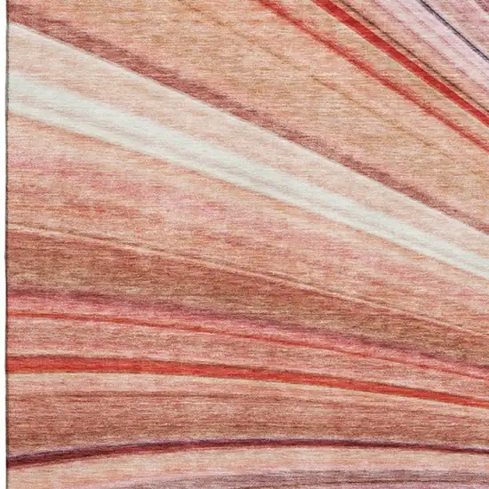 Terra Cotta Blue And Ivory Striped Washable Area Rug With UV Protection Photo 3