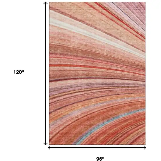 Terra Cotta Blue And Ivory Striped Washable Area Rug With UV Protection Photo 7