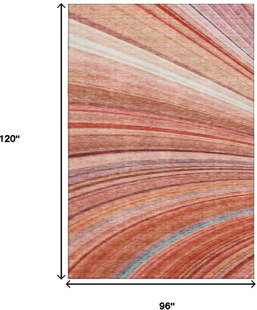 Terra Cotta Blue And Ivory Striped Washable Area Rug With UV Protection Photo 7