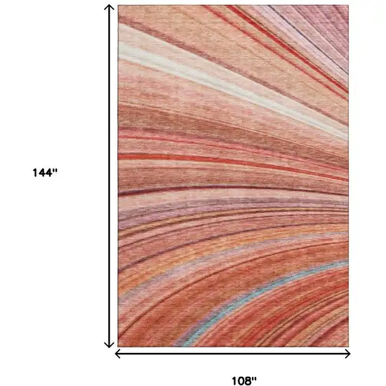 Terra Cotta Blue And Ivory Striped Washable Area Rug With UV Protection Photo 7