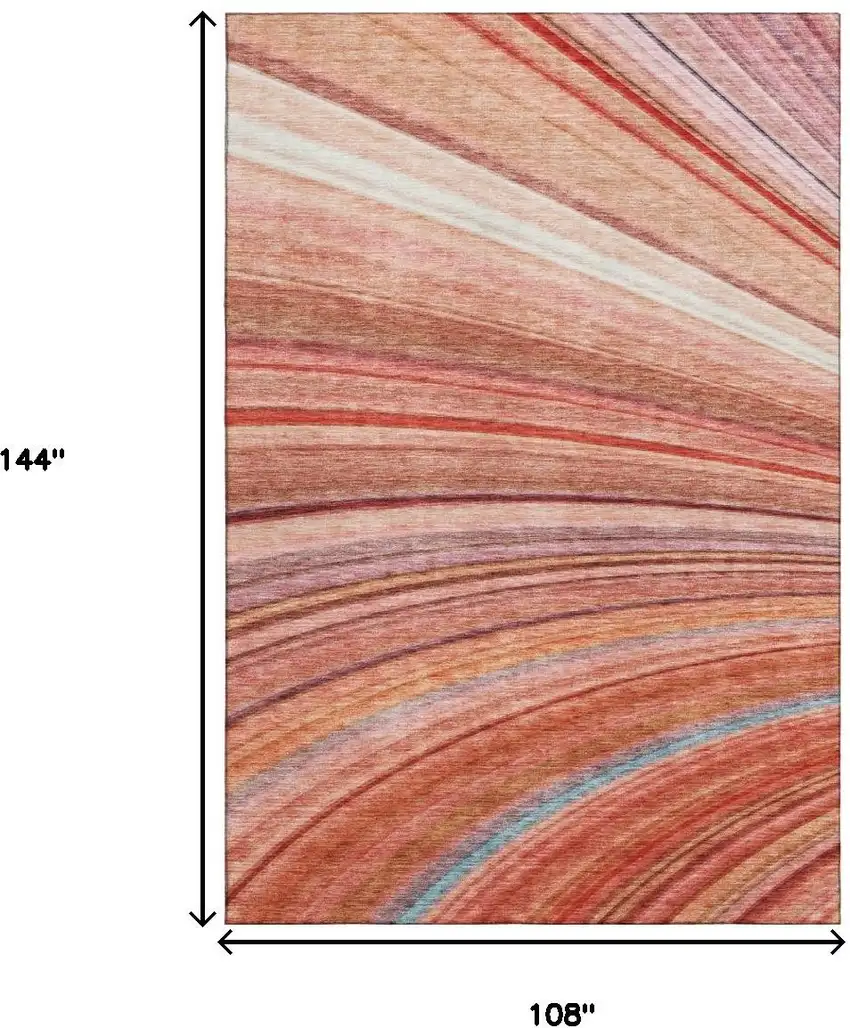 Terra Cotta Blue And Ivory Striped Washable Area Rug With UV Protection Photo 7