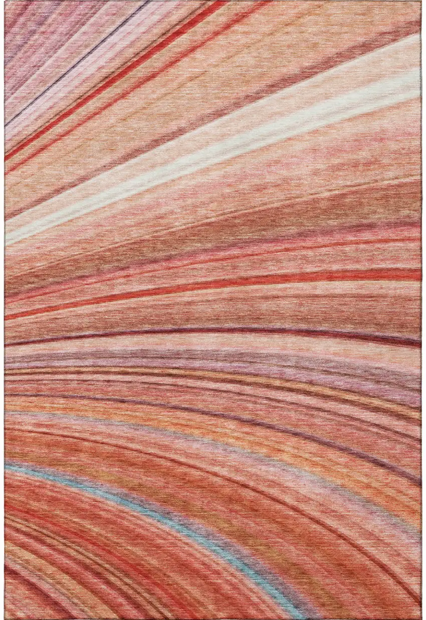 Terra Cotta Blue And Ivory Striped Washable Area Rug With UV Protection Photo 4