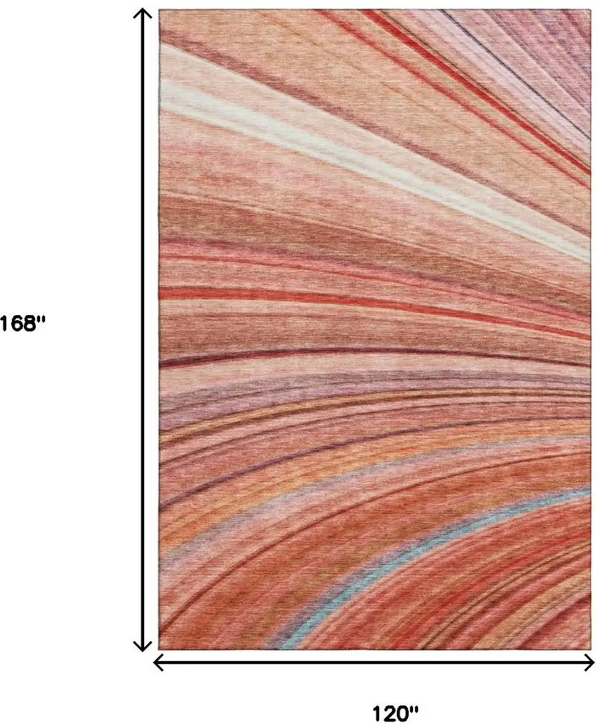 Terra Cotta Blue And Ivory Striped Washable Area Rug With UV Protection Photo 7