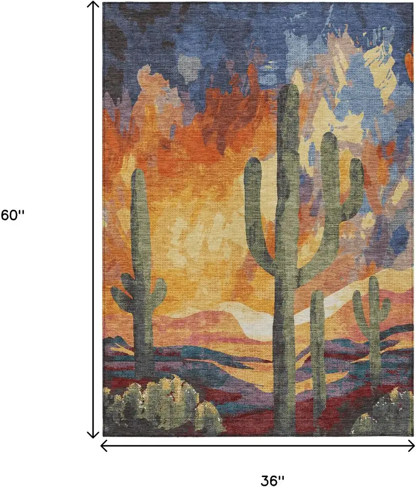 Terra Cotta Blue And Plum Botanical Leaves Washable Indoor Outdoor Area Rug Photo 3