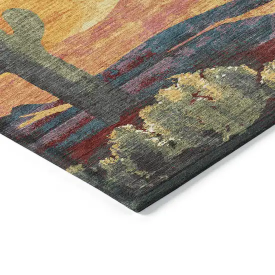 Terra Cotta Blue And Plum Botanical Leaves Washable Indoor Outdoor Area Rug Photo 5