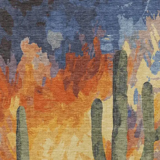 Terra Cotta Blue And Plum Botanical Leaves Washable Indoor Outdoor Area Rug Photo 7