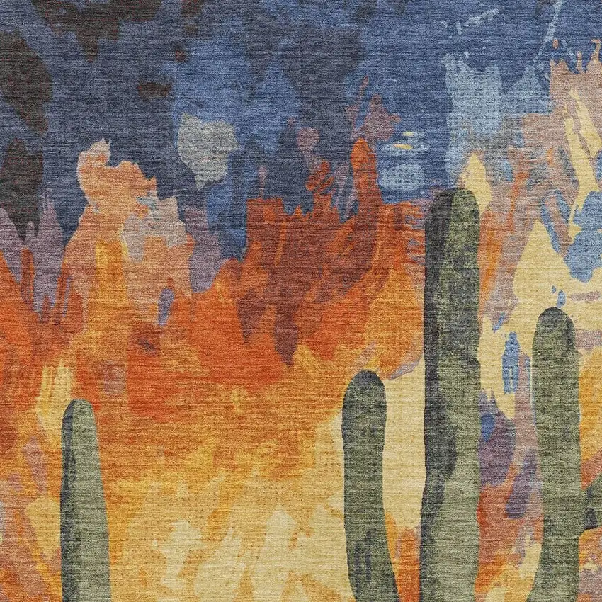 Terra Cotta Blue And Plum Botanical Leaves Washable Indoor Outdoor Area Rug Photo 7