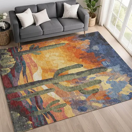 Terra Cotta Blue And Plum Cactus Washable Indoor Outdoor Area Rug Photo 9