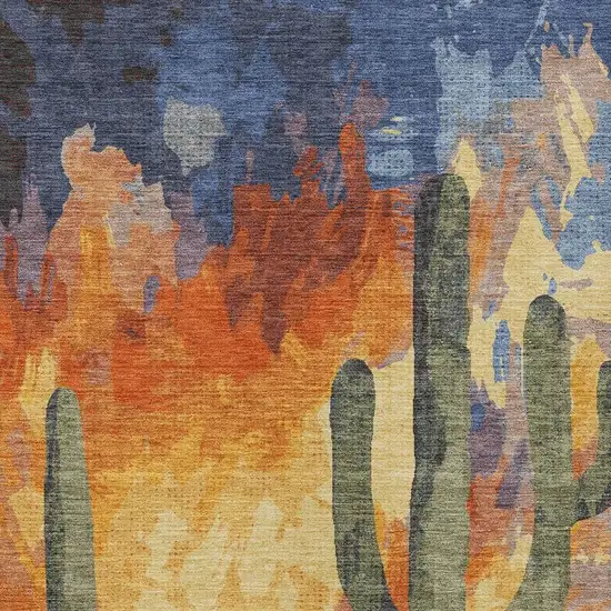 Terra Cotta Blue And Plum Botanical Leaves Washable Indoor Outdoor Area Rug Photo 7