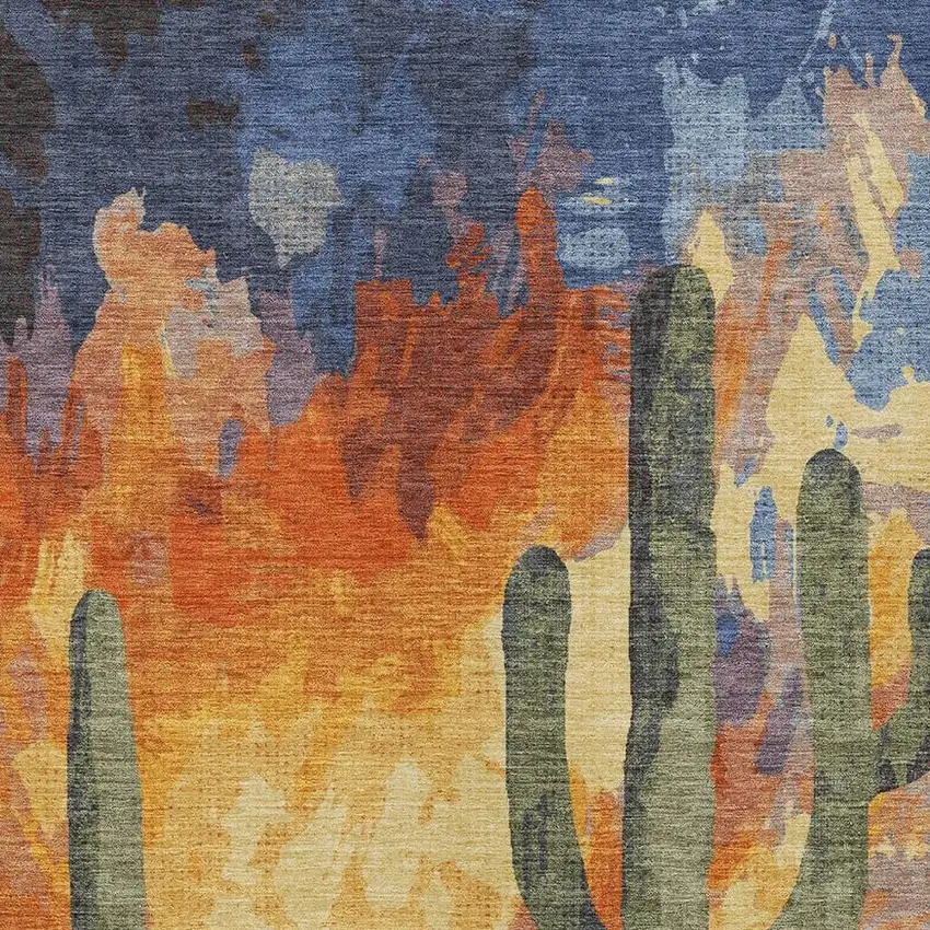 Terra Cotta Blue And Plum Botanical Leaves Washable Indoor Outdoor Area Rug Photo 7