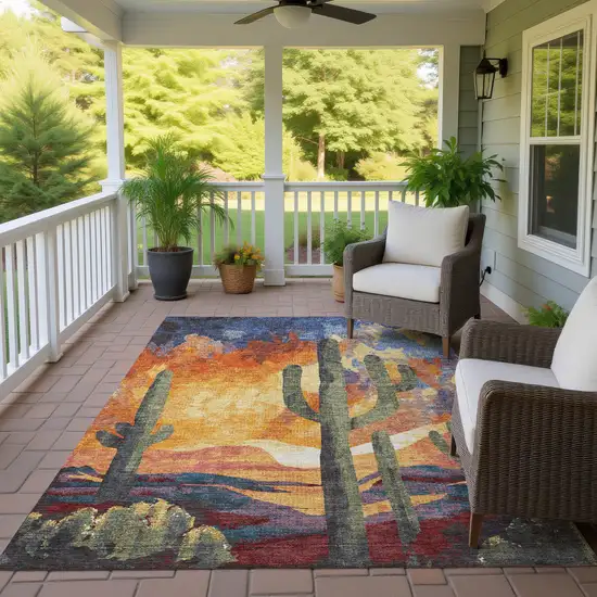 Terra Cotta Blue And Plum Cactus Washable Indoor Outdoor Area Rug Photo 9