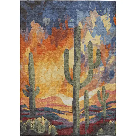 Terra Cotta Blue And Plum Botanical Leaves Washable Indoor Outdoor Area Rug Photo 2