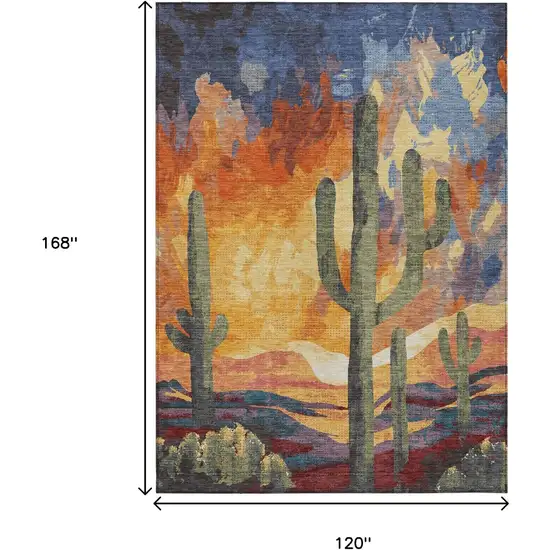 Terra Cotta Blue And Plum Botanical Leaves Washable Indoor Outdoor Area Rug Photo 3