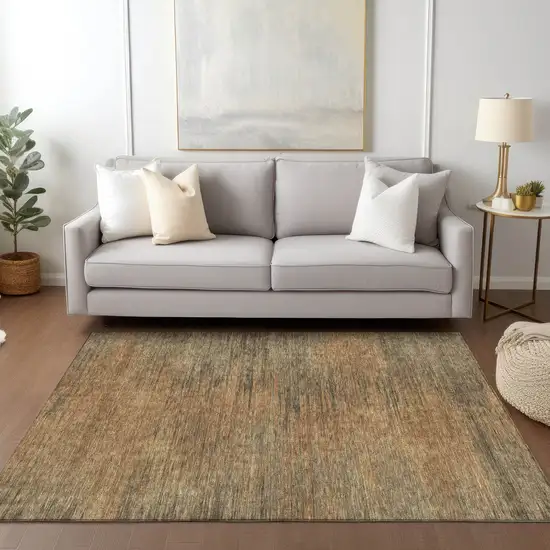 Terra Cotta Brown And Copper Abstract Washable Indoor Outdoor Area Rug Photo 9