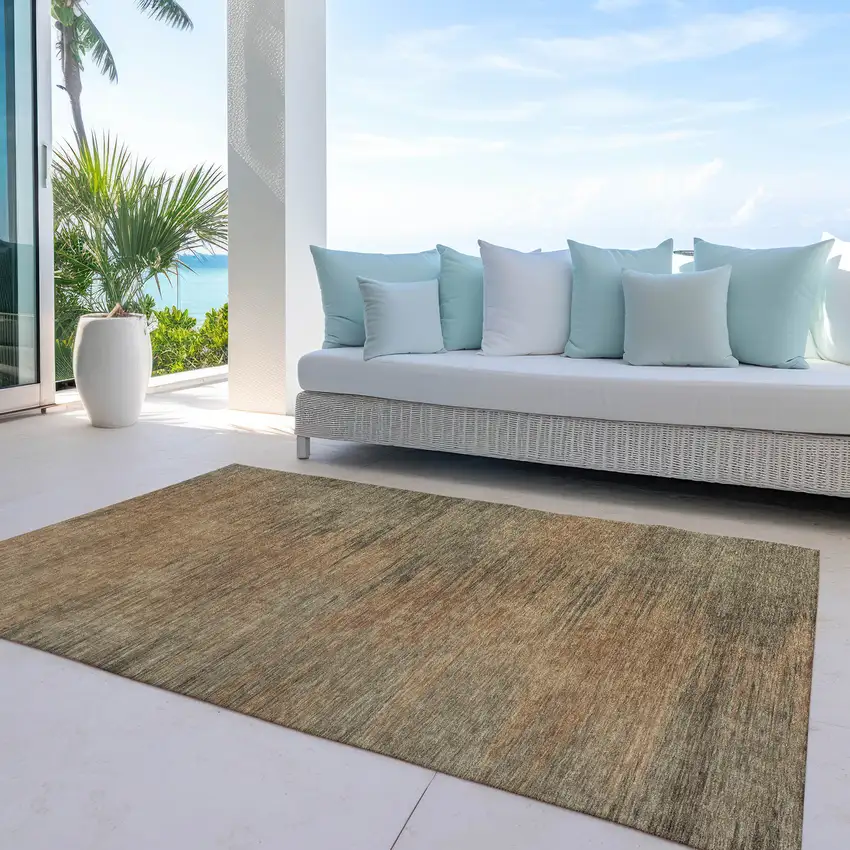 Terra Cotta Brown And Copper Abstract Washable Indoor Outdoor Area Rug Photo 7