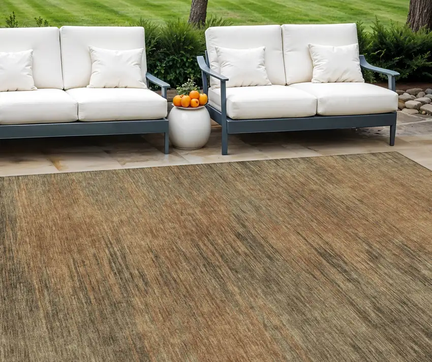Terra Cotta Brown And Copper Abstract Washable Indoor Outdoor Area Rug Photo 1
